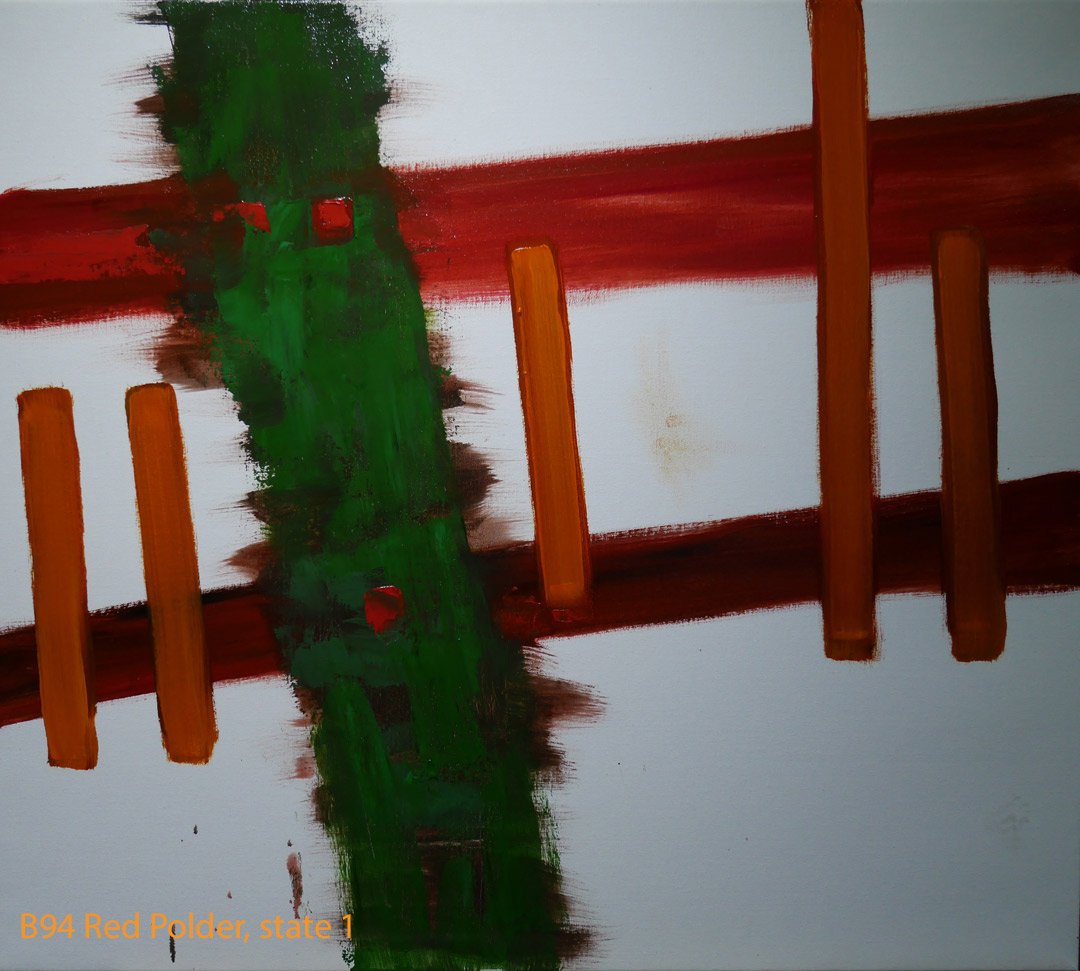 Abstract Oil Painting Red Polder by Paul Hollingsworth - Painting State 1 of 21