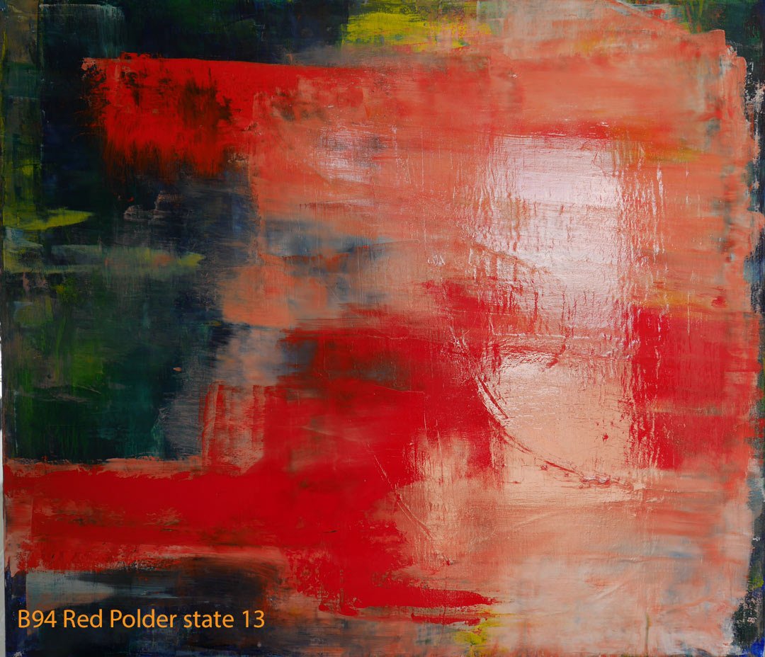 Abstract Oil Painting Red Polder by Paul Hollingsworth - Painting State 13 of 21