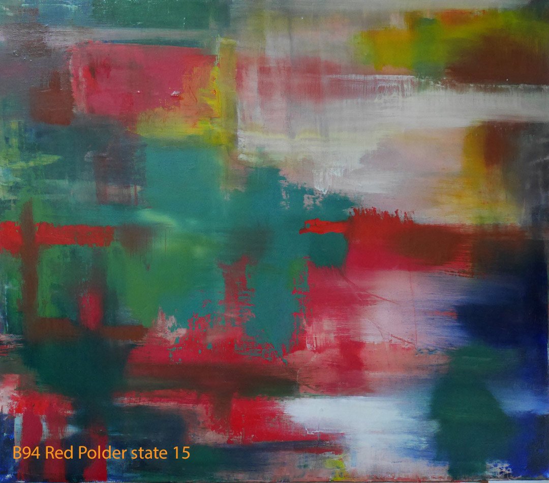 Abstract Oil Painting Red Polder by Paul Hollingsworth - Painting State 15 of 21