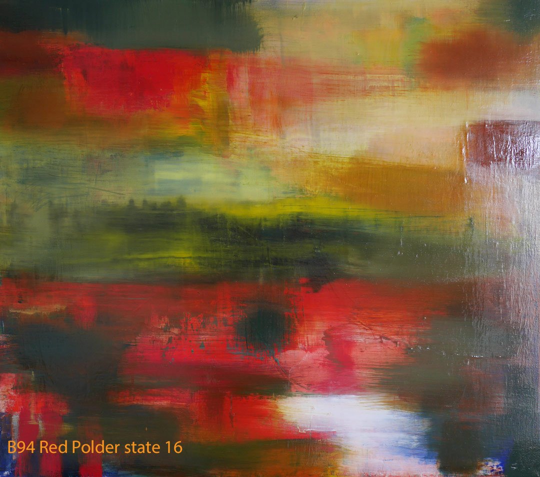 Abstract Oil Painting Red Polder by Paul Hollingsworth - Painting State 16 of 21