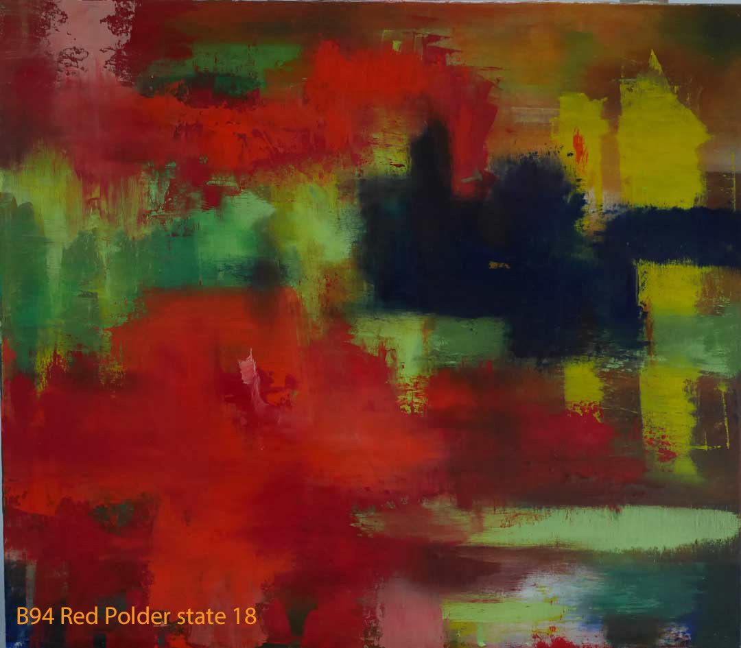 Abstract Oil Painting Red Polder by Paul Hollingsworth - Painting State 18 of 20