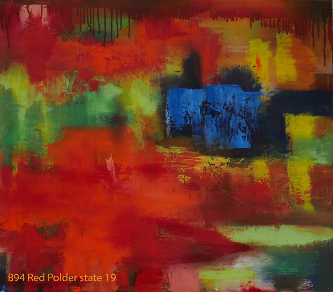 Abstract Oil Painting Red Polder by Paul Hollingsworth - Painting State 19 of 20