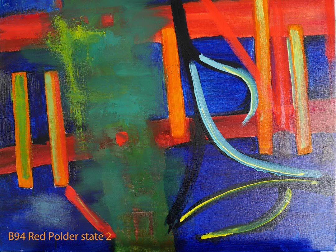 Abstract Oil Painting Red Polder by Paul Hollingsworth - Painting State 2 of 21