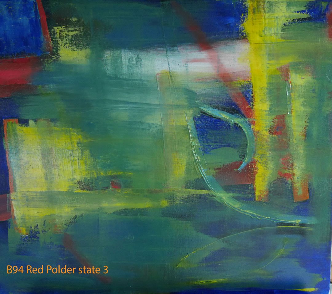 Abstract Oil Painting Red Polder by Paul Hollingsworth - Painting State 3 of 21