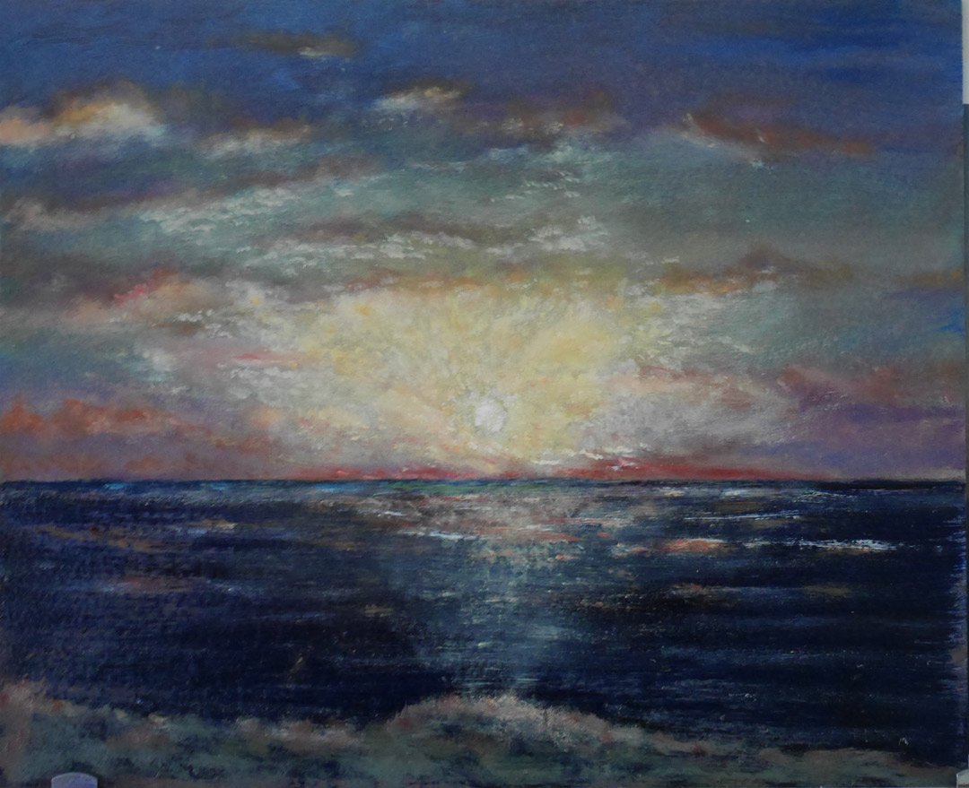 B173 Sunset over The Wash board 23x28cm wip 23Nov2018. Oil Paintings by Paul Hollingsworth.